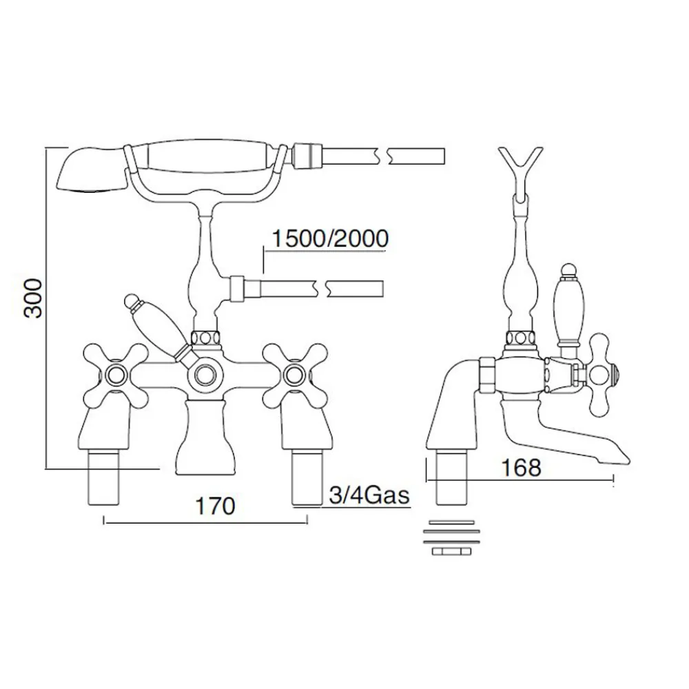 Viadurini Taps Badewannearmaturen-Klassische Wannenrandgruppe mit Handbrause aus Messing Made in Italy - Ercolina