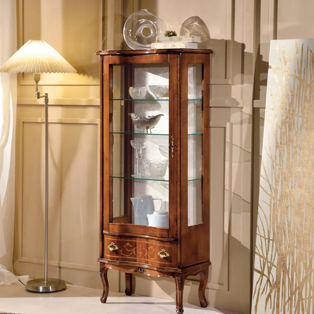 Viadurini Classic Vitrinen-Klassische Wohnzimmervitrine aus Walnussholz mit Tür Made in Italy - Versailles