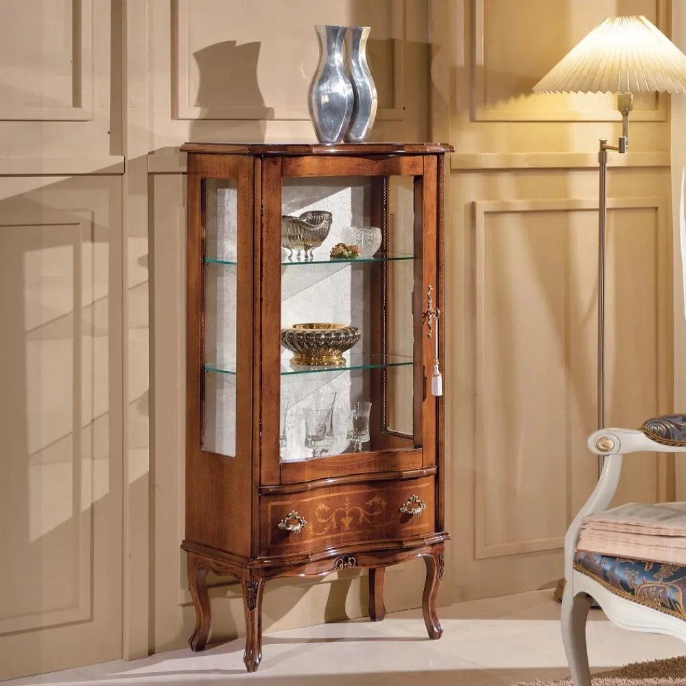 Viadurini Classic Vitrinen-Klassische Wohnzimmervitrine aus Walnussholz mit Tür Made in Italy - Versailles