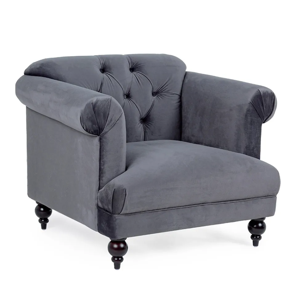 Viadurini Living Klassische Sessel-Klassischer Design-Sessel in Holz und Samtoptik in Grau oder Pink - Sanny