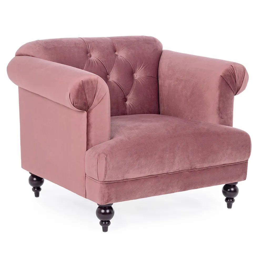 Viadurini Living Klassische Sessel-Klassischer Design-Sessel in Holz und Samtoptik in Grau oder Pink - Sanny