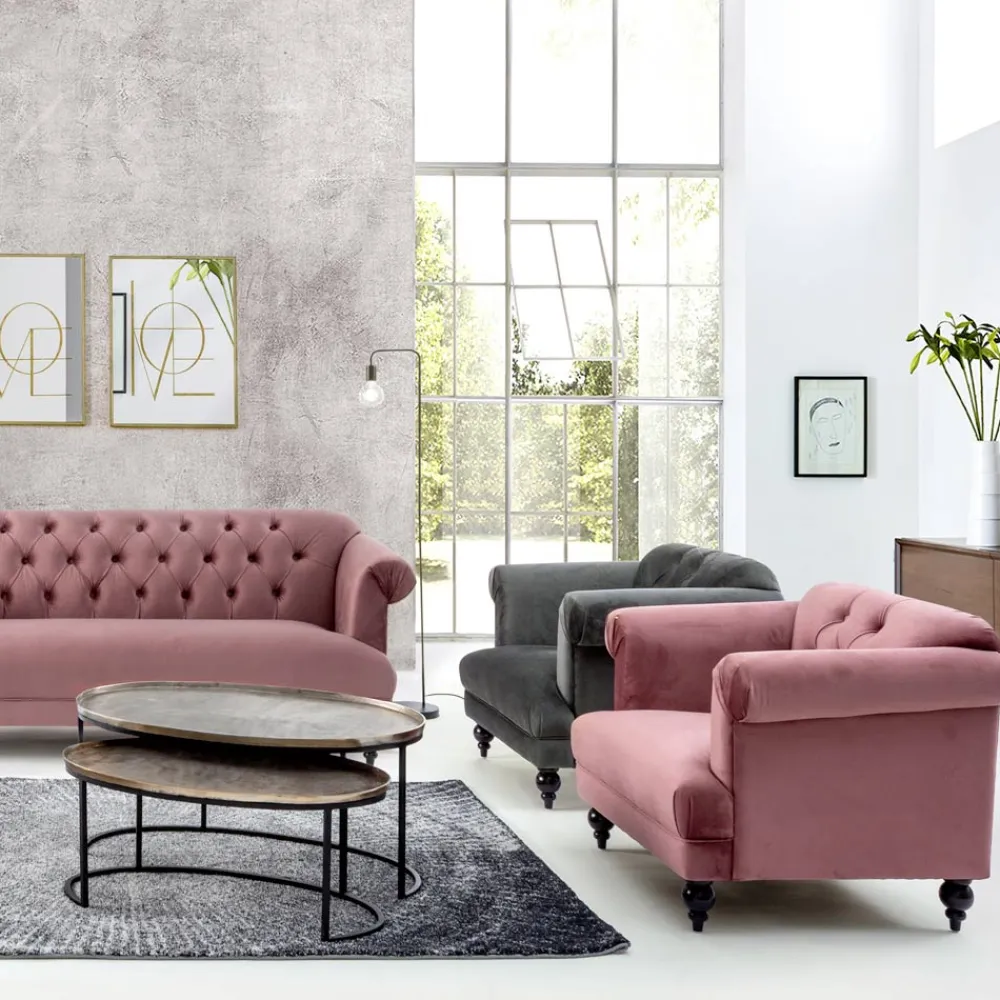 Viadurini Living Klassische Sessel-Klassischer Design-Sessel in Holz und Samtoptik in Grau oder Pink - Sanny