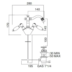 Viadurini Taps Bidetarmaturen-Klassischer Einloch-Bidethahn mit handgefertigten Messinghebeln - Noriana