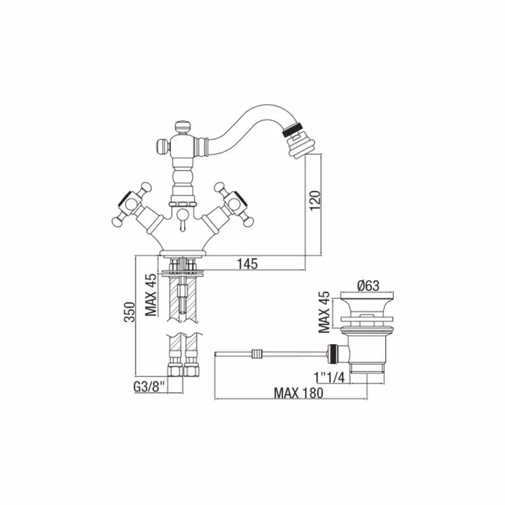 Viadurini Taps Bidetarmaturen-Klassischer Einlochmischer für Bidet aus Messing Made in Italy - Lisca