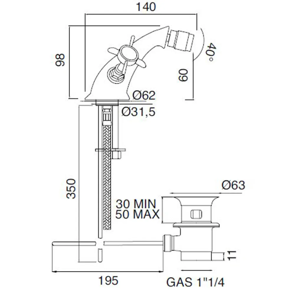 Viadurini Taps Bidetarmaturen-Klassischer Einloch-Wasserhahn aus Messing für Bidet und Butterfly-Griffe - Miriano