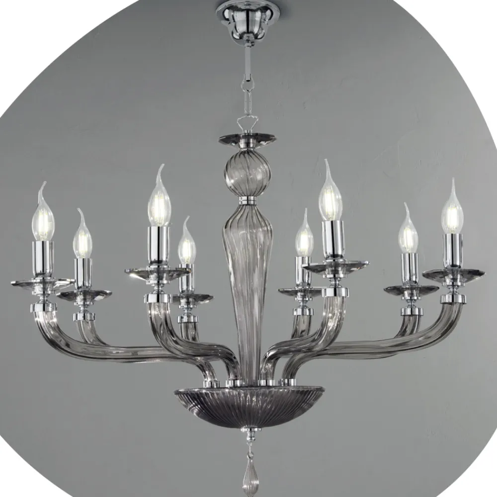 Viadurini Lighting Klassische Kronleuchter-Klassischer 8-flammiger handgefertigter Rigaton-Kronleuchter aus Glas und Metall - Fievole