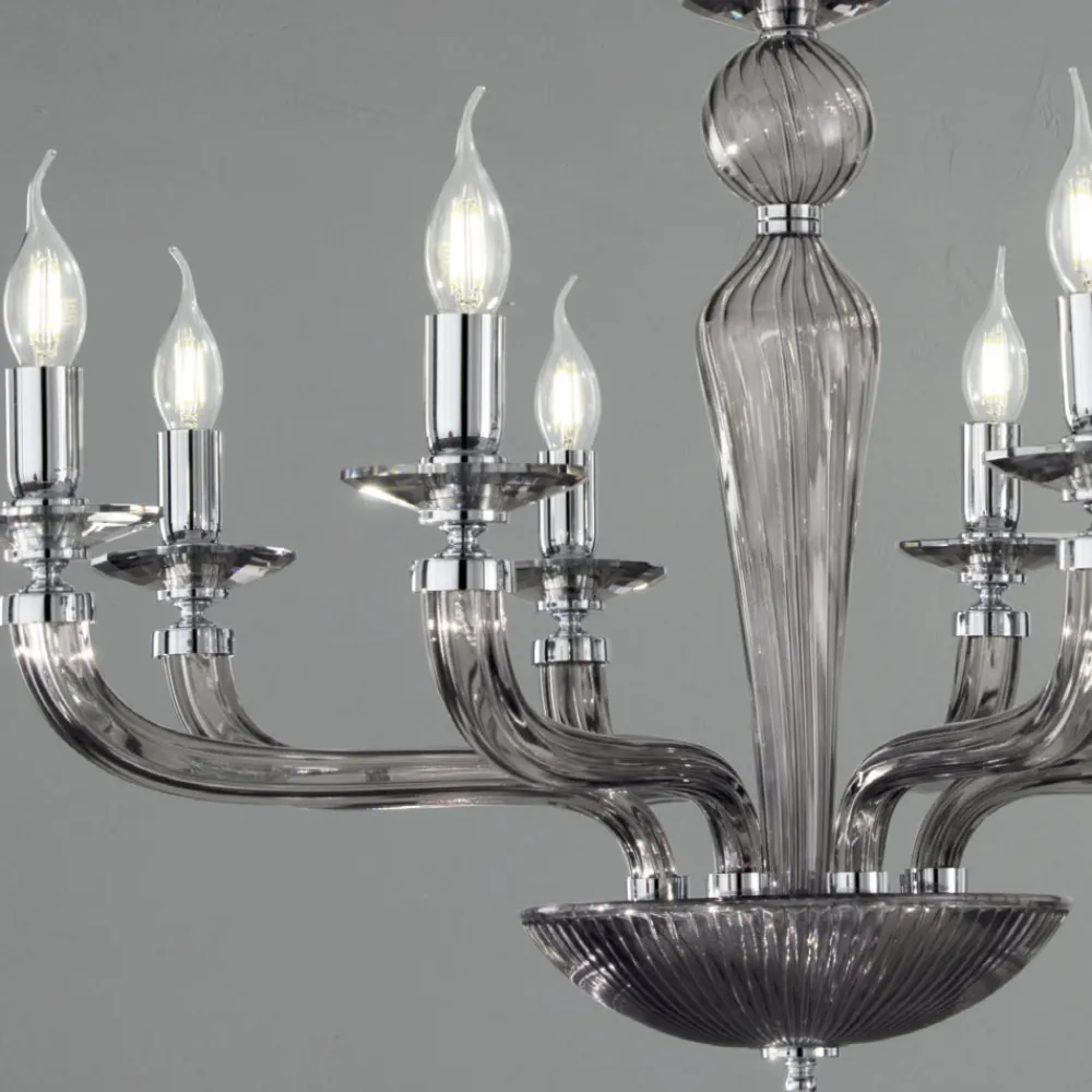 Viadurini Lighting Klassische Kronleuchter-Klassischer 8-flammiger handgefertigter Rigaton-Kronleuchter aus Glas und Metall - Fievole