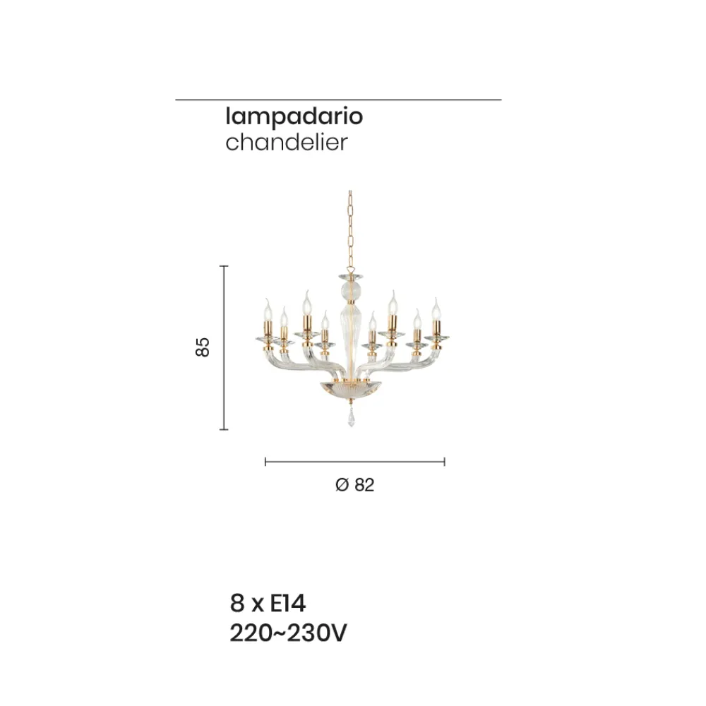Viadurini Lighting Klassische Kronleuchter-Klassischer 8-flammiger handgefertigter Rigaton-Kronleuchter aus Glas und Metall - Fievole