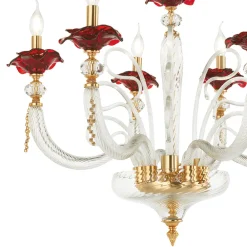 Viadurini Lighting Klassische Kronleuchter-Klassischer 6-flammiger Kronleuchter aus mundgeblasenem Glas mit floralen Details - Bluminda