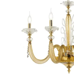 Viadurini Lighting Klassische Kronleuchter-Klassischer 6-flammiger Kronleuchter aus mundgeblasenem Glas mit floralen Details - Bluminda