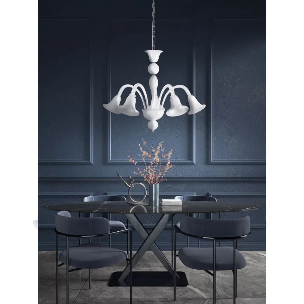 Viadurini Vetro di Venezia Murano Lampen|Klassische Kronleuchter-Klassischer handwerklicher Kronleuchter aus geblasenem weißem venezianischem Glas - Elsa