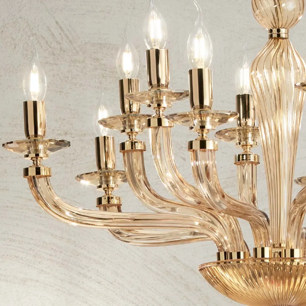 Viadurini Lighting Klassische Kronleuchter-Klassischer Kronleuchter mit 12 Lichtern aus handgefertigtem Rigaton-Glas - Fievole