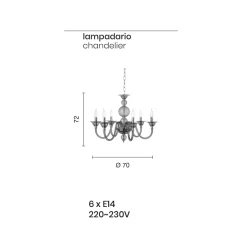 Viadurini Lighting Klassische Kronleuchter-Klassischer Kronleuchter 6 Lichter Rauchglas Handgefertigt aus Italien und Metall - Memore