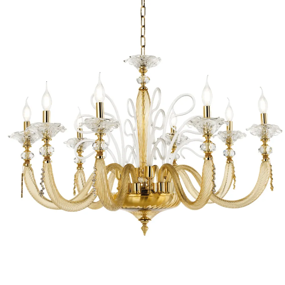 Viadurini Lighting Klassische Kronleuchter-Klassischer Kronleuchter 8 Lichter Geblasenes Glas Blumendetails - Bluminda