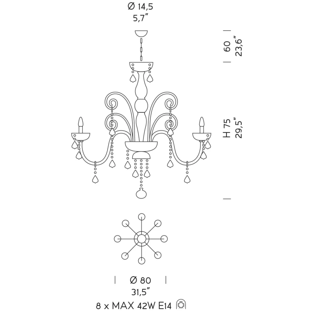 Viadurini Lighting Klassische Kronleuchter-Klassischer Kronleuchter 8 Lichter aus venezianischem Glas Made in Italy - Florentiner