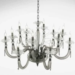 Viadurini Lighting Klassische Kronleuchter-Klassischer Kronleuchter 12 Lichter Geblasenes Glas Blumendetails - Bluminda