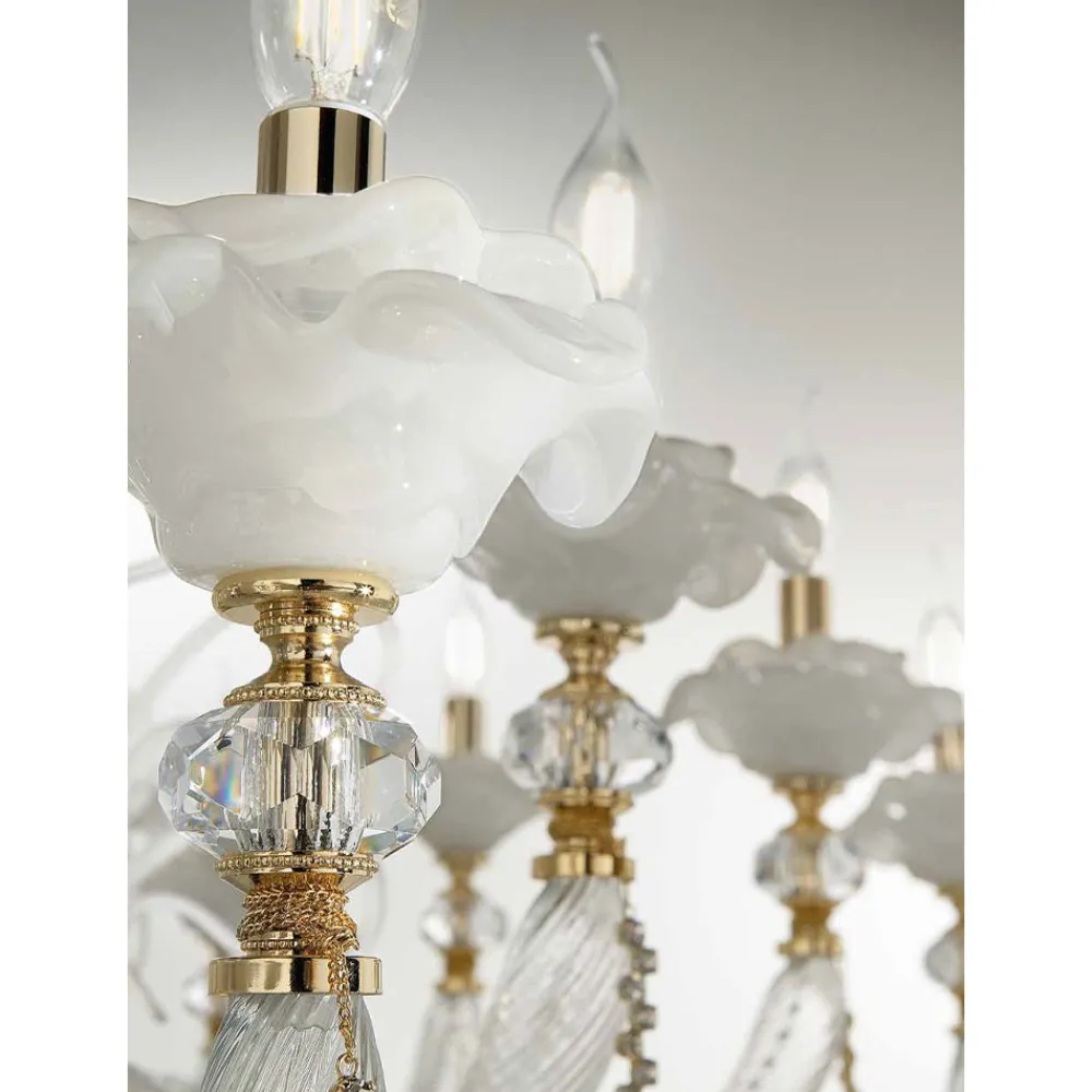 Viadurini Lighting Klassische Kronleuchter-Klassischer Kronleuchter 12 Lichter Geblasenes Glas Blumendetails - Bluminda