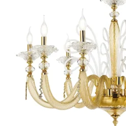 Viadurini Lighting Klassische Kronleuchter-Klassischer Kronleuchter 12 Lichter Geblasenes Glas Blumendetails - Bluminda