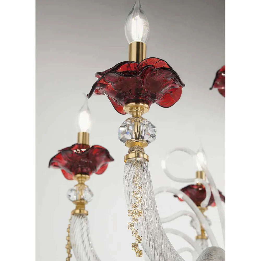 Viadurini Lighting Klassische Kronleuchter-Klassischer Kronleuchter 12 Lichter Geblasenes Glas Blumendetails - Bluminda