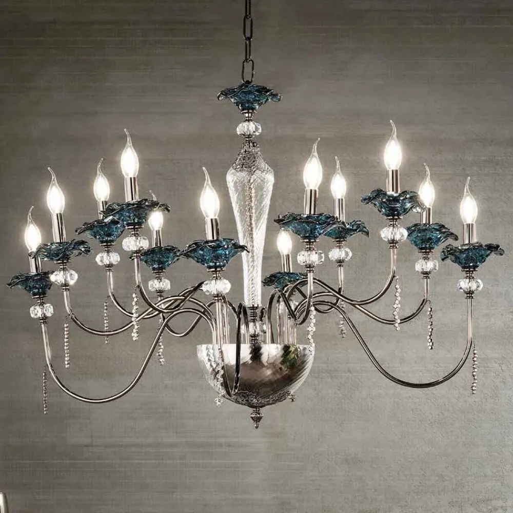 Viadurini Lighting Klassische Kronleuchter-Klassischer Kronleuchter mit 12 Lichtern aus Glas, Kristall und Luxusmetall - Flandern