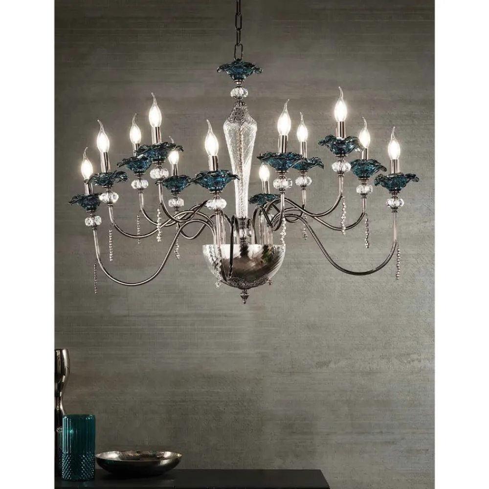 Viadurini Lighting Klassische Kronleuchter-Klassischer Kronleuchter mit 12 Lichtern aus Glas, Kristall und Luxusmetall - Flandern