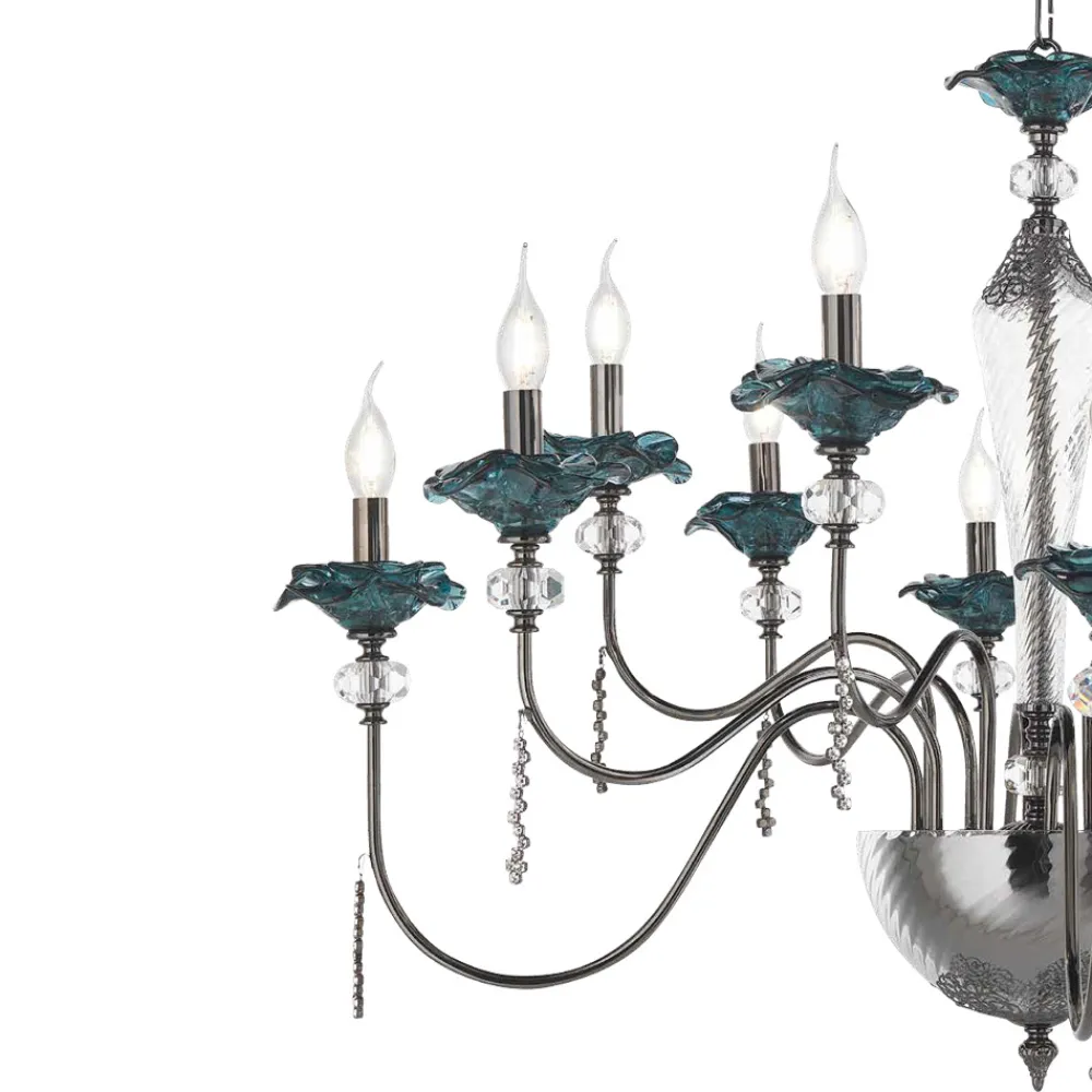 Viadurini Lighting Klassische Kronleuchter-Klassischer Kronleuchter mit 12 Lichtern aus Glas, Kristall und Luxusmetall - Flandern