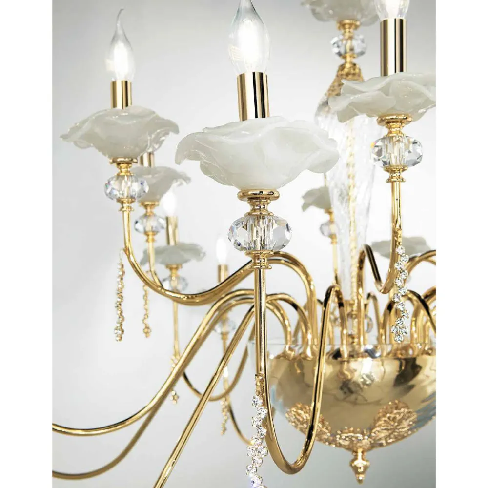 Viadurini Lighting Klassische Kronleuchter-Klassischer Kronleuchter mit 12 Lichtern aus Glas, Kristall und Luxusmetall - Flandern