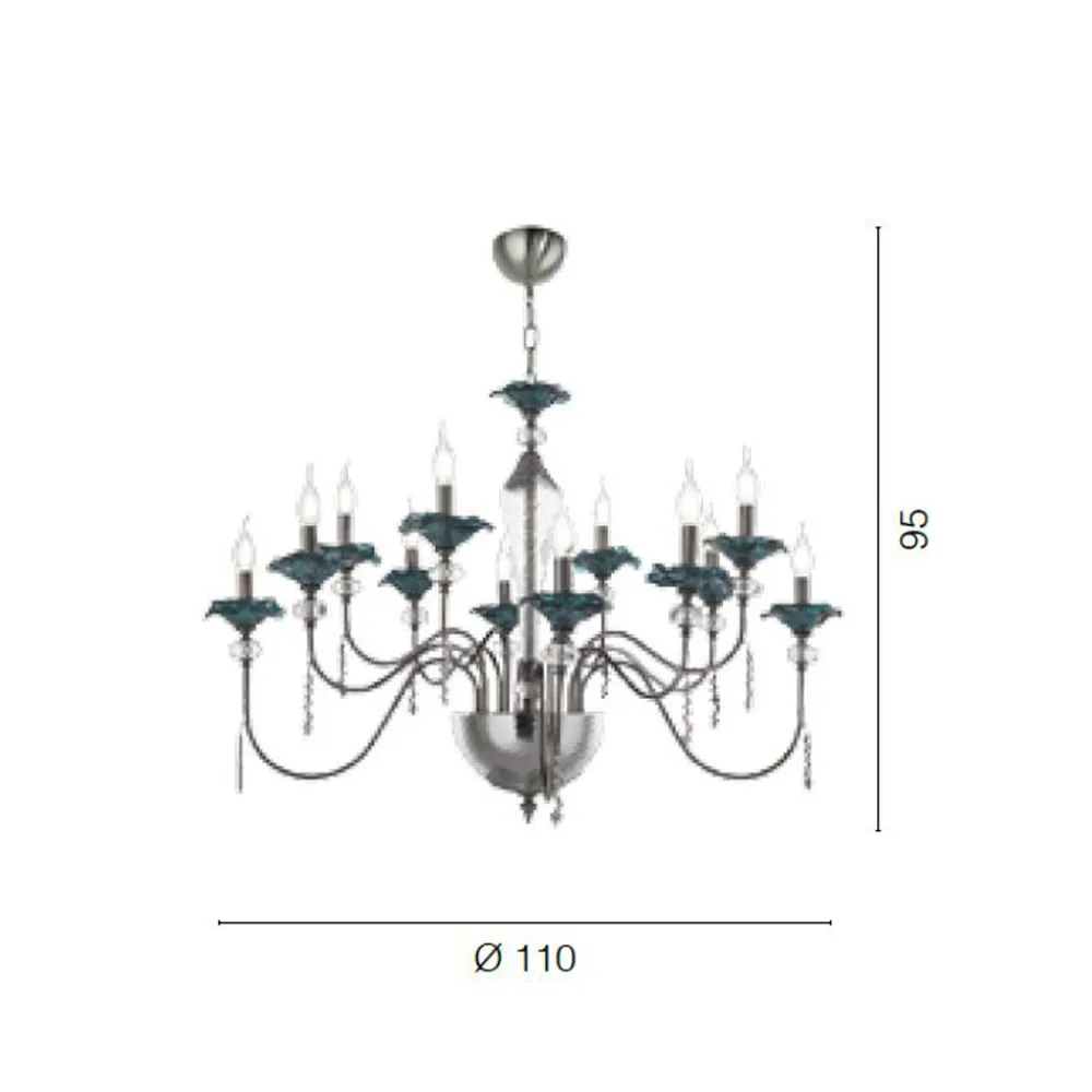 Viadurini Lighting Klassische Kronleuchter-Klassischer Kronleuchter mit 12 Lichtern aus Glas, Kristall und Luxusmetall - Flandern