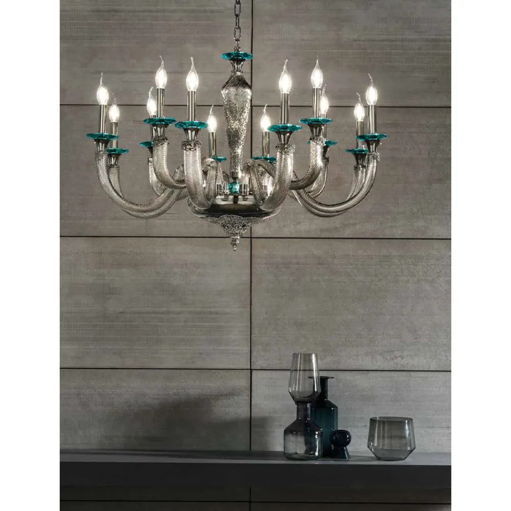 Viadurini Lighting Klassische Kronleuchter-Klassischer Kronleuchter 12 Lichter aus handwerklichem Glas und Kristallen - Magrena