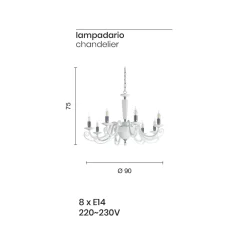 Viadurini Lighting Klassische Kronleuchter-Klassischer Kronleuchter mit 8 Lichtern, italienisches handgefertigtes Glas und Kristall – Malaysia