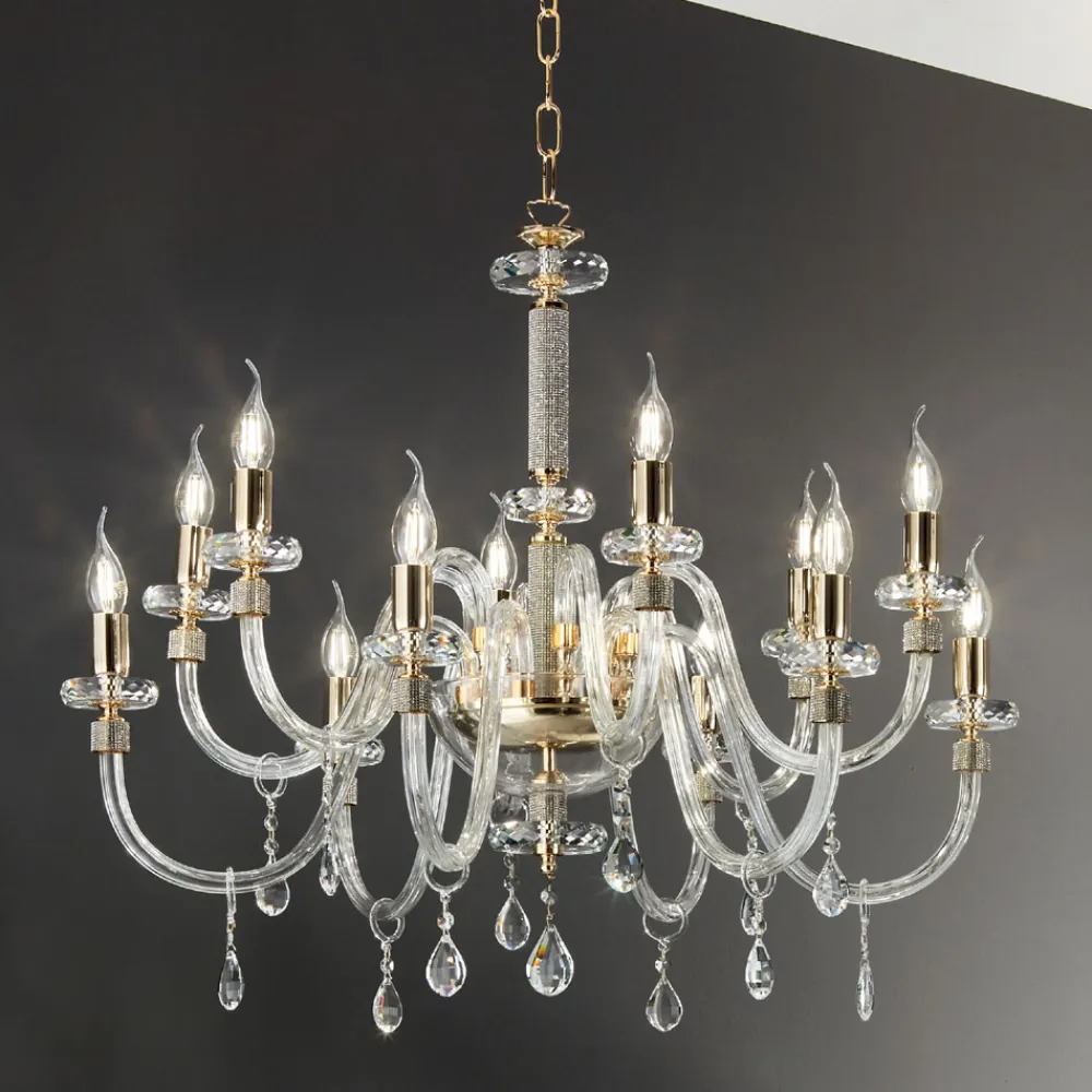 Viadurini Lighting Klassische Kronleuchter-Klassischer Kronleuchter 12 Lichter aus italienischem handgefertigtem Glas - Similo