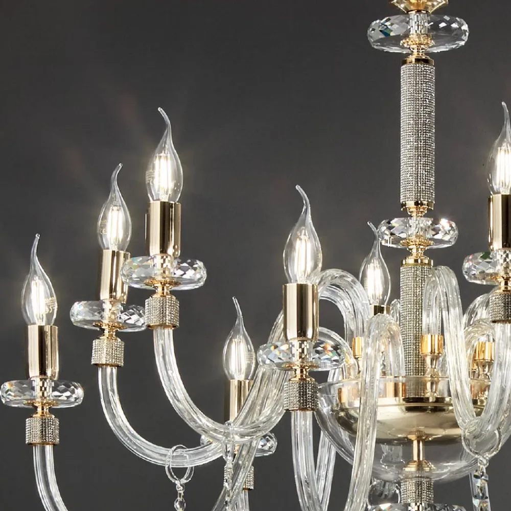 Viadurini Lighting Klassische Kronleuchter-Klassischer Kronleuchter 12 Lichter aus italienischem handgefertigtem Glas - Similo