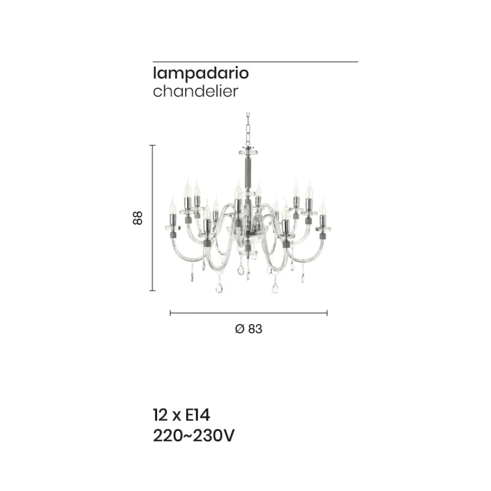 Viadurini Lighting Klassische Kronleuchter-Klassischer Kronleuchter 12 Lichter aus italienischem handgefertigtem Glas - Similo