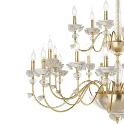 Viadurini Lighting Klassische Kronleuchter-Klassischer Kronleuchter mit 24 Lichtern aus Porzellan und luxuriösem mundgeblasenem Glas - Eteria