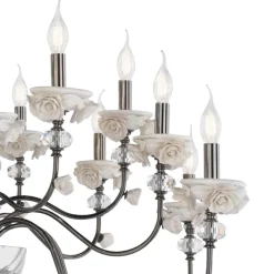 Viadurini Lighting Klassische Kronleuchter-Klassischer Kronleuchter mit 24 Lichtern aus Porzellan und luxuriösem mundgeblasenem Glas - Eteria