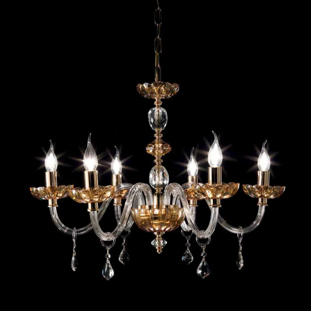 Viadurini Lighting Klassische Kronleuchter-Klassischer Kronleuchter aus 6 Leuchten in Belle Glas und Kristall