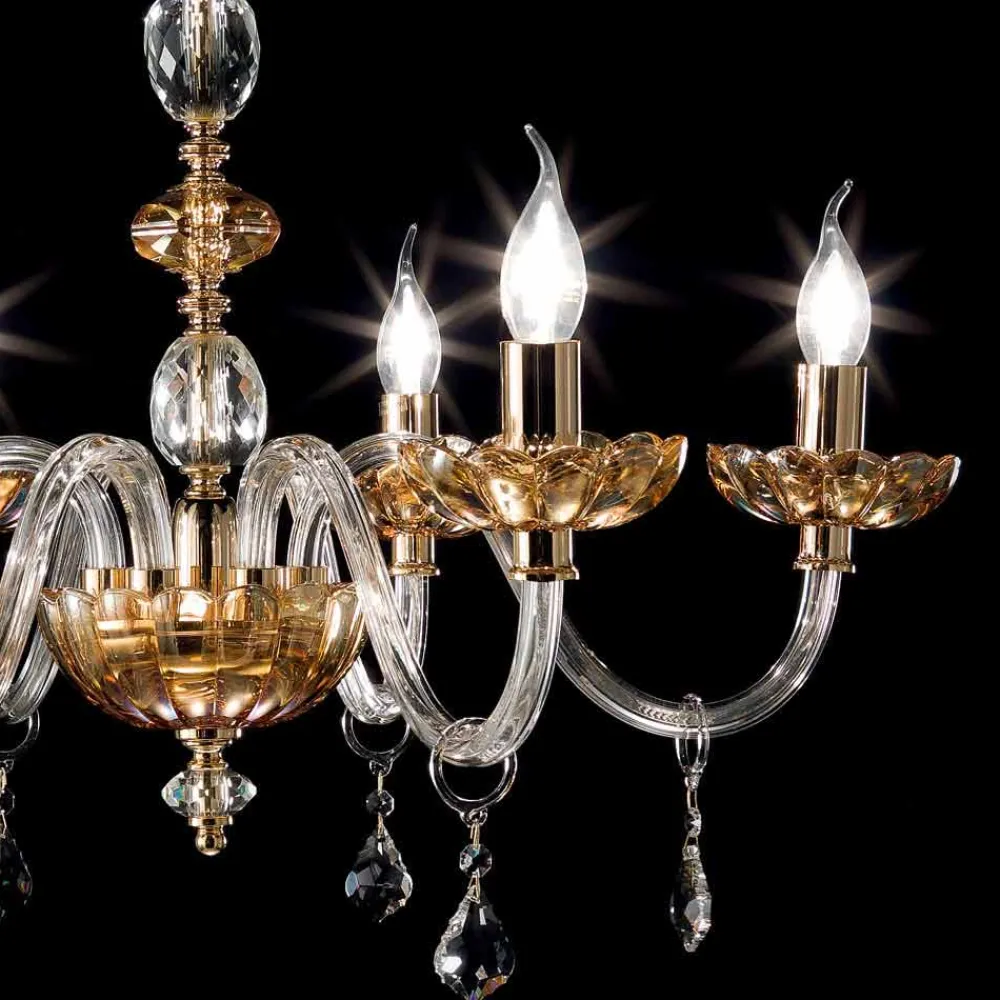 Viadurini Lighting Klassische Kronleuchter-Klassischer Kronleuchter aus 6 Leuchten in Belle Glas und Kristall