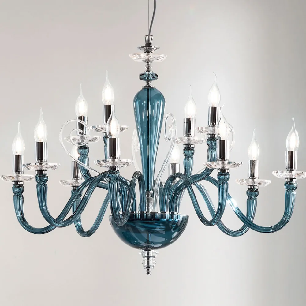 Viadurini Lighting Klassische Kronleuchter-Klassischer Kronleuchter mit 12 Lichtern aus handgefertigtem Glas und Kristall - Mariangela