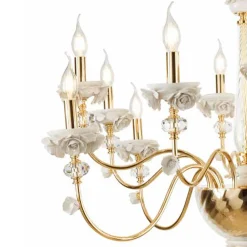 Viadurini Lighting Klassische Kronleuchter-Klassischer Kronleuchter mit 30 Lichtern aus Porzellan und luxuriösem mundgeblasenem Glas - Eteria