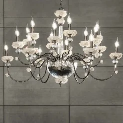 Viadurini Lighting Klassische Kronleuchter-Klassischer Kronleuchter mit 18 Lichtern aus Porzellan und luxuriösem mundgeblasenem Glas - Eteria