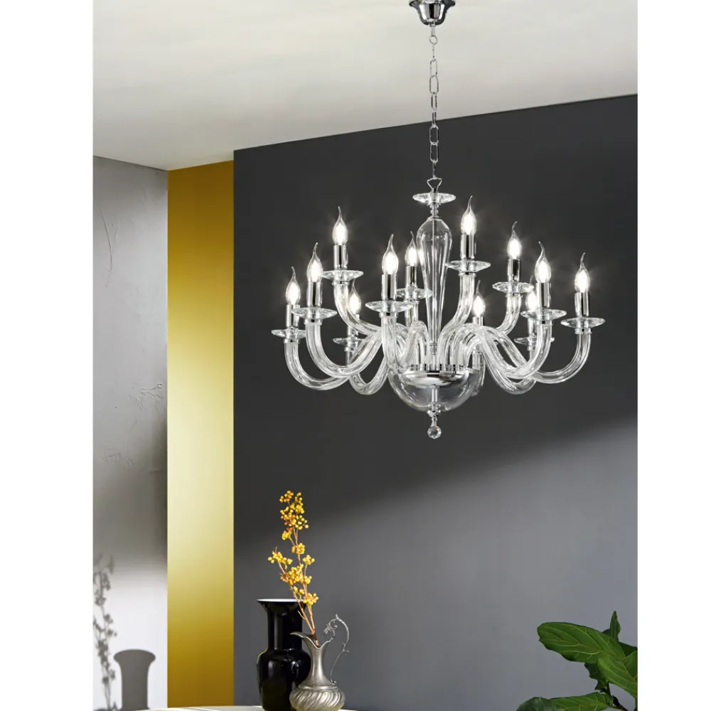 Viadurini Lighting Klassische Kronleuchter-Klassischer Kronleuchter mit 12 Lichtern aus transparentem Glas Made in Italy - Rapallo