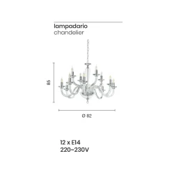 Viadurini Lighting Klassische Kronleuchter-Klassischer Kronleuchter mit 12 Lichtern aus transparentem Glas Made in Italy - Rapallo