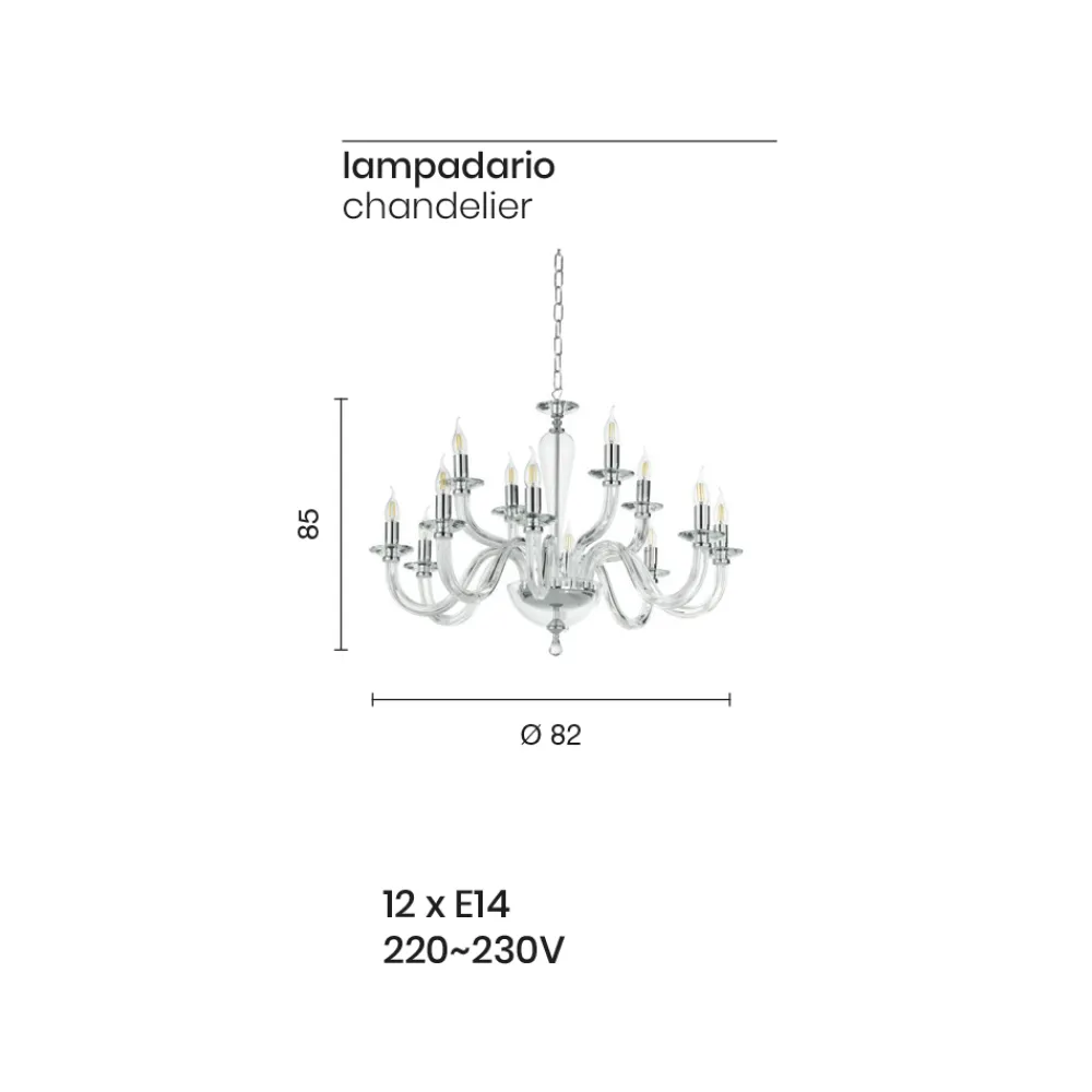 Viadurini Lighting Klassische Kronleuchter-Klassischer Kronleuchter mit 12 Lichtern aus transparentem Glas Made in Italy - Rapallo