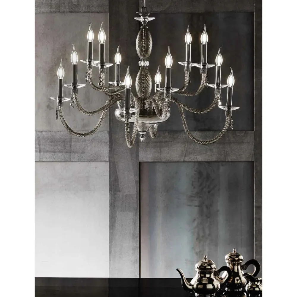 Viadurini Lighting Klassische Kronleuchter-Klassischer Kronleuchter mit 12 Lichtern aus mundgeblasenem Glas und Handdetails - Phaedra