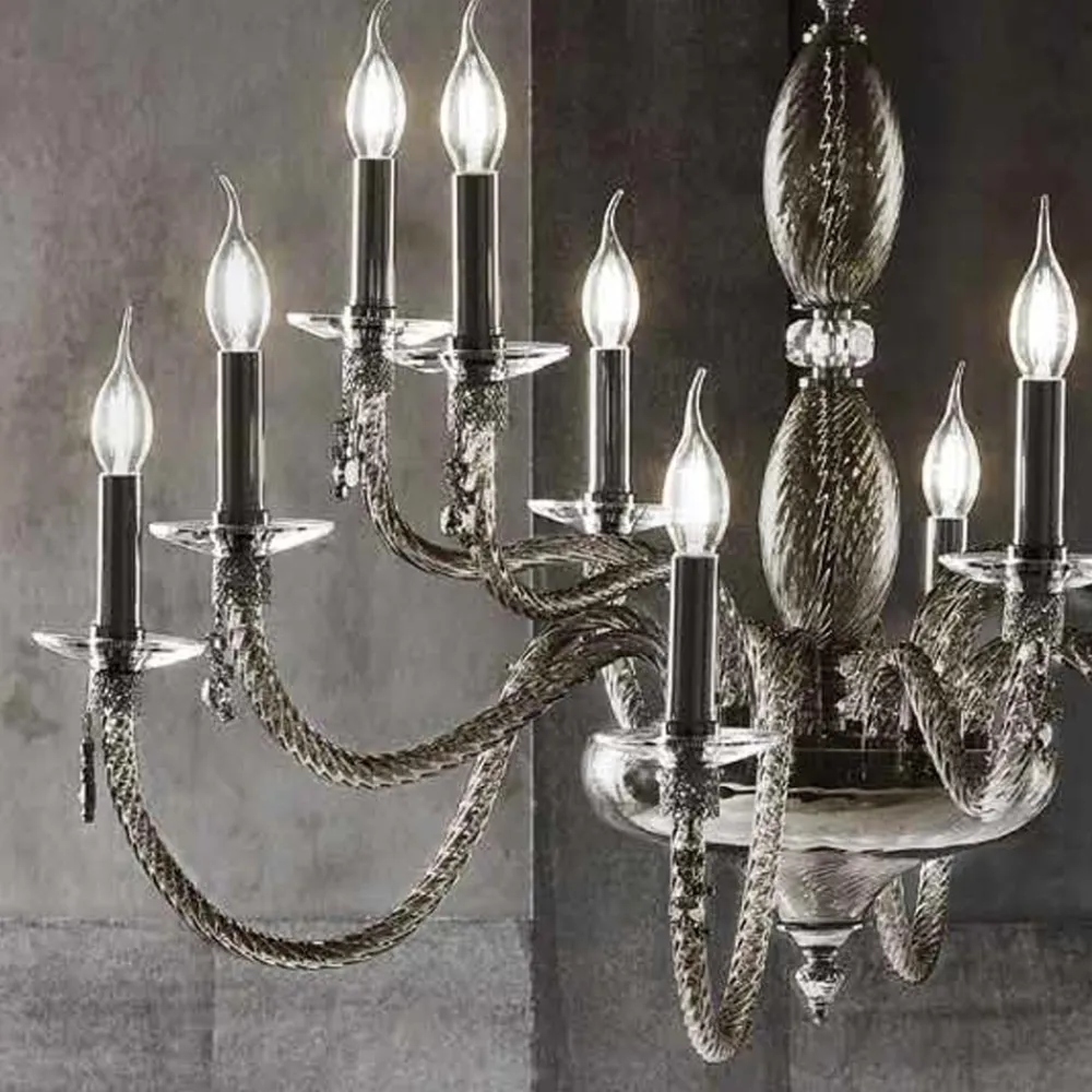 Viadurini Lighting Klassische Kronleuchter-Klassischer Kronleuchter mit 12 Lichtern aus mundgeblasenem Glas und Handdetails - Phaedra