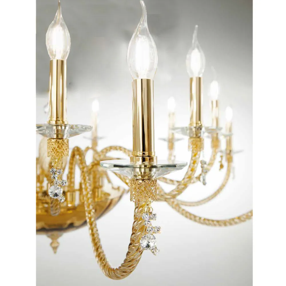 Viadurini Lighting Klassische Kronleuchter-Klassischer Kronleuchter mit 12 Lichtern aus mundgeblasenem Glas und Handdetails - Phaedra