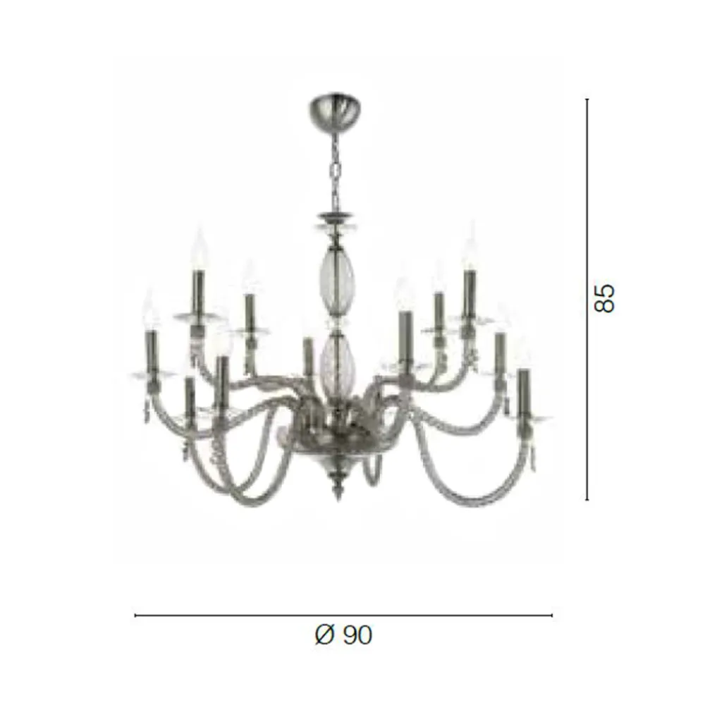 Viadurini Lighting Klassische Kronleuchter-Klassischer Kronleuchter mit 12 Lichtern aus mundgeblasenem Glas und Handdetails - Phaedra