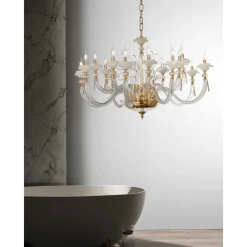 Viadurini Lighting Klassische Kronleuchter-Klassischer Kronleuchter 16 Lichter Geblasenes Glas Blumendetails - Bluminda