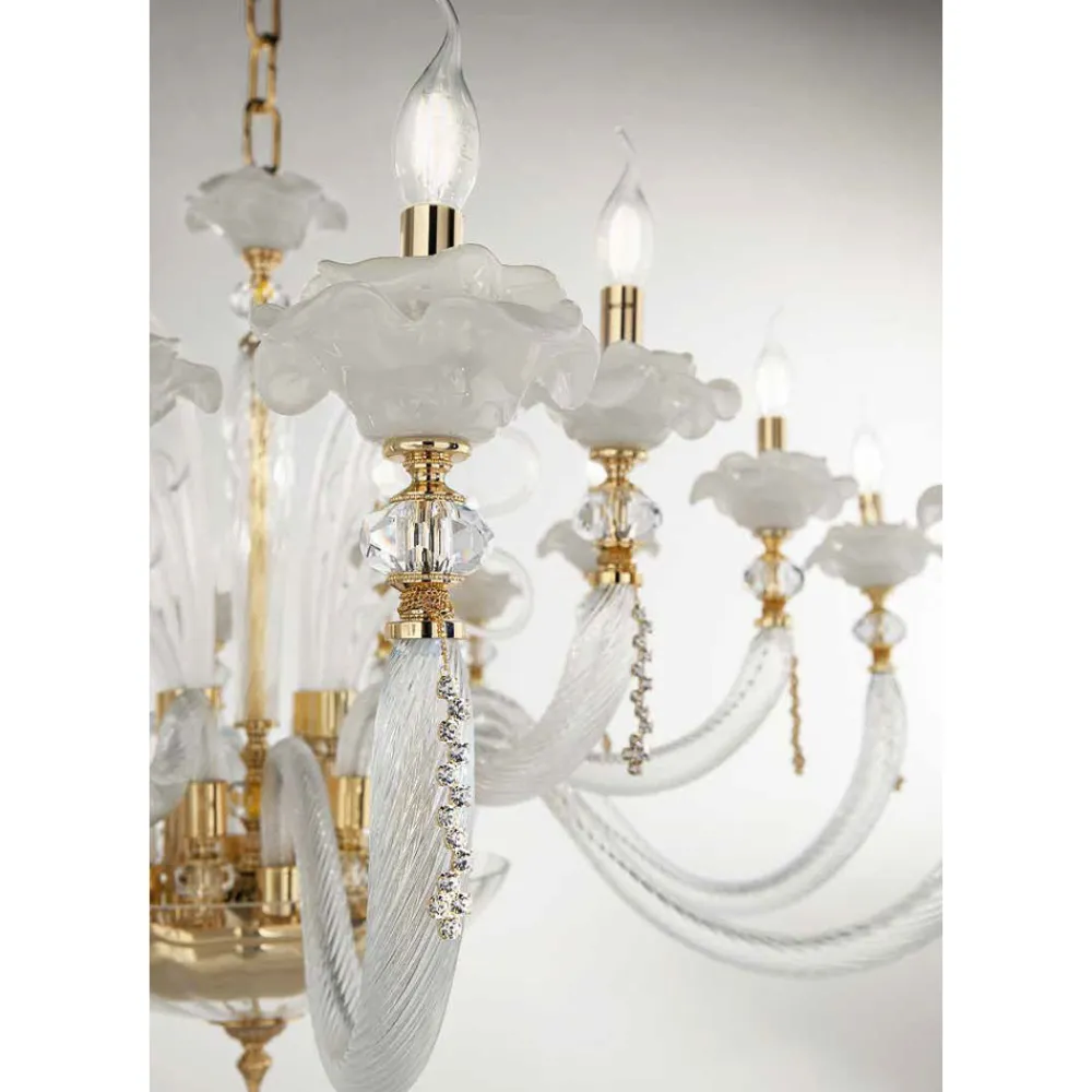 Viadurini Lighting Klassische Kronleuchter-Klassischer Kronleuchter 16 Lichter Geblasenes Glas Blumendetails - Bluminda