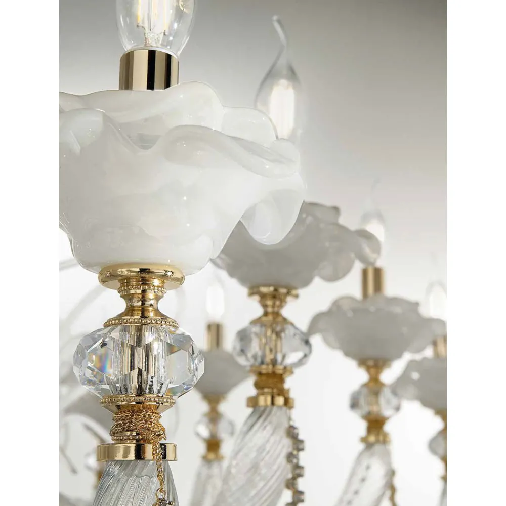 Viadurini Lighting Klassische Kronleuchter-Klassischer Kronleuchter 16 Lichter Geblasenes Glas Blumendetails - Bluminda